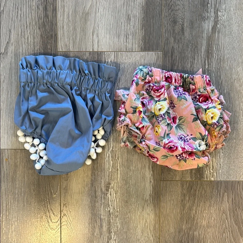 Pair of Floral and Blue Ruffled Baby Girl Bloomers